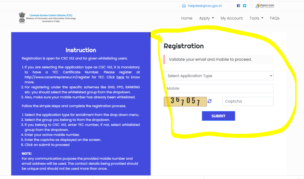 csc new registration